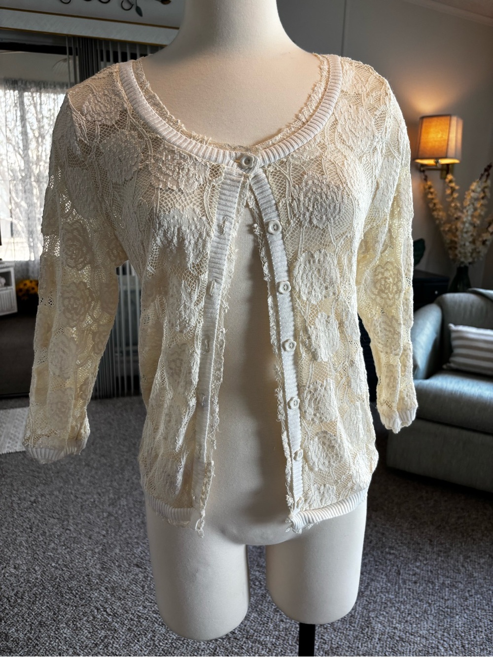 American Rag Cream Lace Button-Front Cardigan